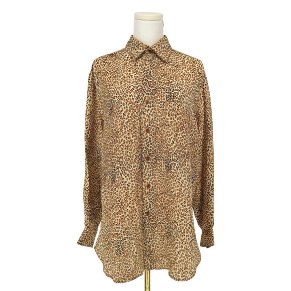Vintage 1990s Club Silk Animal Print Button-Up Shirt Sz S Oversized Maximalist - Picture 1 of 6